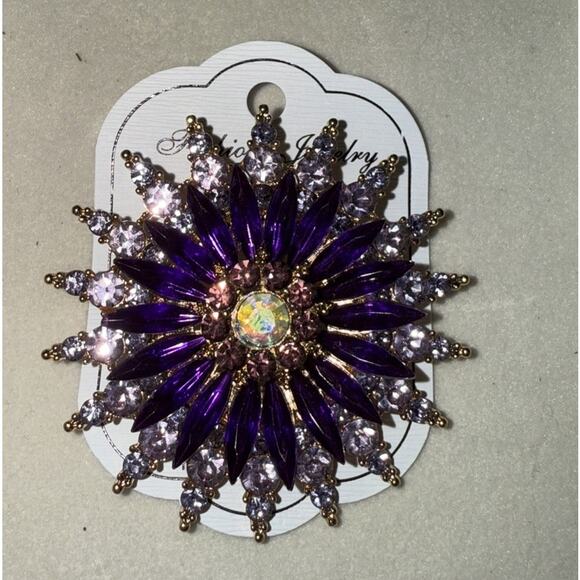 NWT Fashion Large Purple Starburst Brooch Pin - Picture 2 of 3